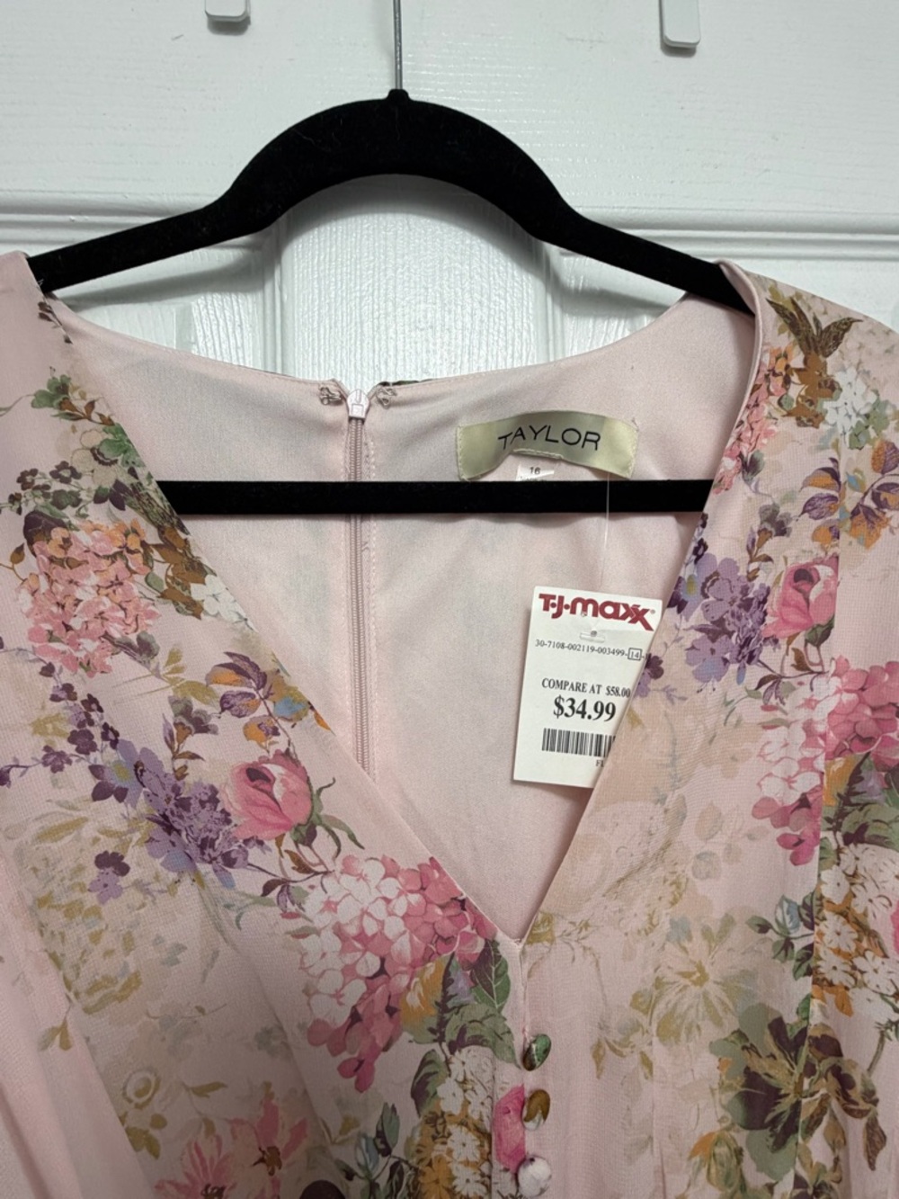 Taylor Pastel Pink Floral V-Neck Dress - Picture 2 of 2